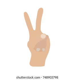Peace hand gesture icon. Drop shadow victory silhouette symbol. Two fingers up. Negative space. Vector isolated illustration