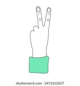 Peace hand gesture icon isolated on white background. Line hand drawn vector illustration