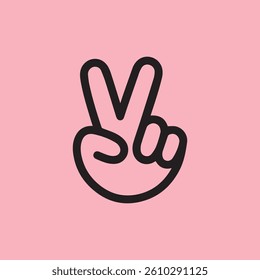 Peace Hand Gesture Icon on Pink Background