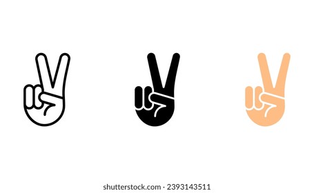 Peace hand Gesture Symbol Set. Zwei Finger hoch. Vektorgrafik auf weißem Hintergrund