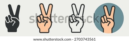 Peace hand gesture icon set, victory sign vector collection, human fingers symbol illustration