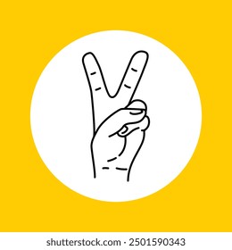 Peace Hand Gesture Icon Sign Handdrawn Monoline
