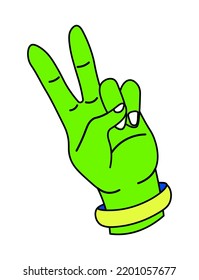 Peace hand gesture, isolated arm showing sign with raised fingers. Victory and winners symbol, non verbal communication, language and speaking without words. Vector in flat style illustration