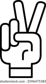 Peace Hand Gesture Line Icon Featuring Victory Symbol in Black and White