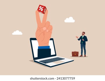 Peace hand gesture sign with percent in fingers. Interest, financial and mortgage rates. Flat vector illustration