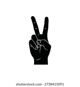 Peace Hand Gesture Silhouette Vector. Victory Sign Fingers Black Silhouette. V Sign Hand Pose Clip Art Illustration.