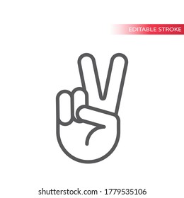 Peace hand gesture thin line vector icon. V or victory sign, outline, editable stroke.
