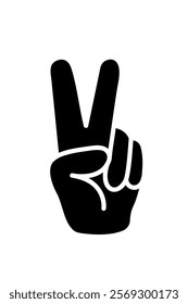 peace hand gesture, V victory or peace sign, black vector icon