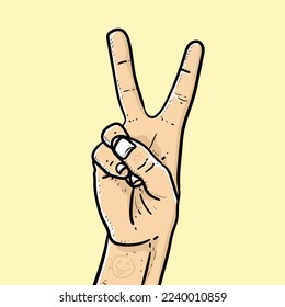 Peace hand gesture Yellow Background vector modern illustration