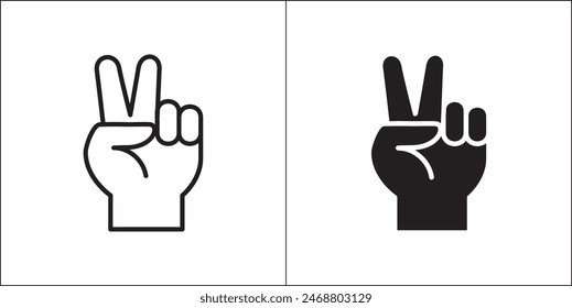 Peace hand icon. Peace hand gesture symbol. Number two finger hand sign. Vector stock illustration. Flat and line design style. Isolated on white background.