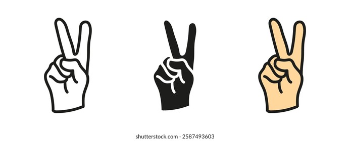 Peace hand sign icon. Victory and greeting gesture. Hope and success vector illustration. Positive message pictogram. Freedom and encouragement concept.