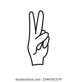 Peace Hand Sign Line Icon. Outline Gesture showing two fingers. Sketch style vector illustration