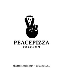 Peace Hand Sign with Pizza Slice Cartoon Character Logo Design