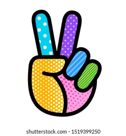 peace hand sign pop art modern vector editable illustration for your design. geometric background print for banner, flyer, postcard, social media
