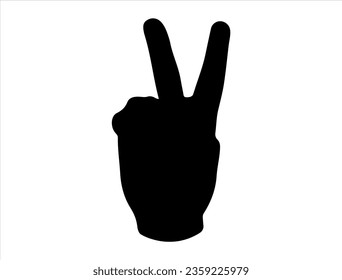 Peace hand sign silhouette vector art white background