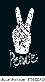 Peace hand sign. Typographic banner design. Vector Illustration.