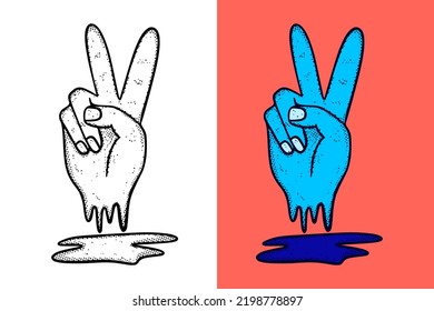 Peace hand symbol icon Illustration hand drawn cartoon vintage style vector