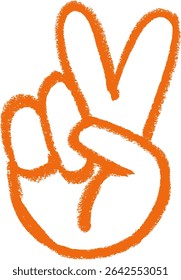 Peace Hand Symbol Victory Crayon Chalk Drawing Vector	