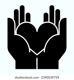 Peace hands with heart solid icon. Heart in hands vector illustration isolated on white. Giving heart glyph style design, designed for web and app. Eps 10