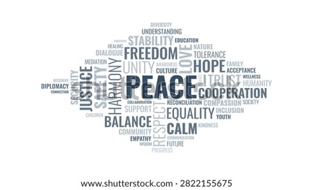 Peace and Harmony Word Cloud Typography Concept with Positive Social Values