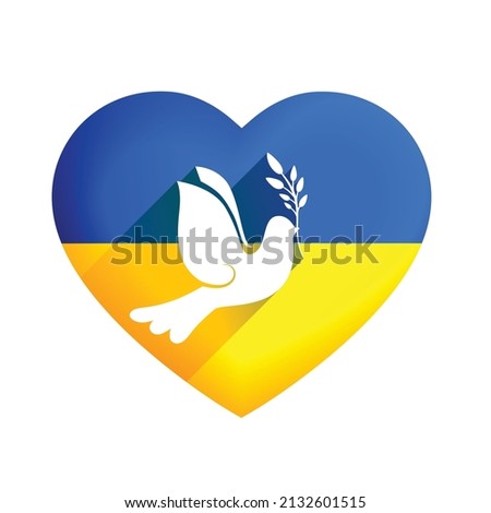 peace heart and dove bird with ukraine flag