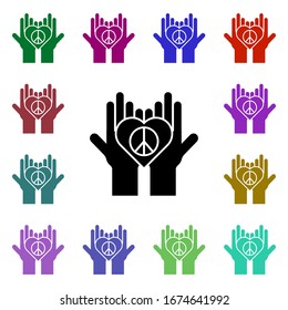 Peace, heart, hands multi color style icon. Simple glyph, flat vector of peace and humanrights icons for ui and ux, website or mobile application