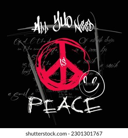 peace hippie symbol, Peace hand drawn linotype made symbol. Concept hand lettering motivation poster. Artistic modern brush calligraphy design  for a logo, invitations, posters, banners, t-shirt