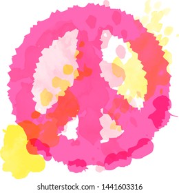 Peace Hippie Symbol over colorful background. Freedom, spirituality, occultism, textiles art. Vector illustration for t-shirt print over vector watercolor,chalk, pastels texture background.