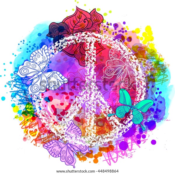 Download Peace Hippie Symbol Over Colorful Background Stock Vector ...