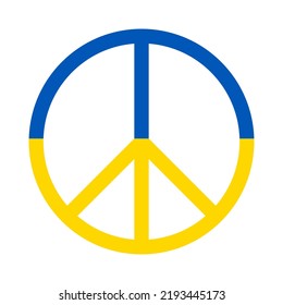Peace hippy symbol. Support and assistance to Ukrainian citizens flat vector illustration. People pray for Ukraine, freedom concept