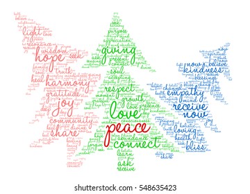 Peace Holidays word cloud on a white background.  