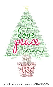 Peace Holidays word cloud on a white background.  