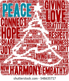 Peace Holidays word cloud on a white background.  