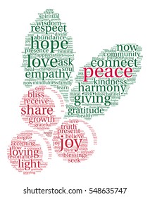 Peace Holidays word cloud on a white background.  