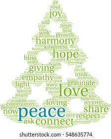 Peace Holidays word cloud on a white background.  