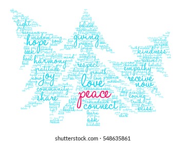 Peace Holidays word cloud on a white background.  
