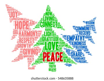 Peace Holidays word cloud on a white background.  