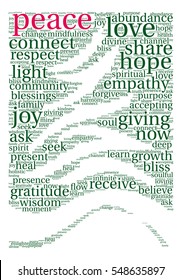 Peace Holidays word cloud on a white background.  