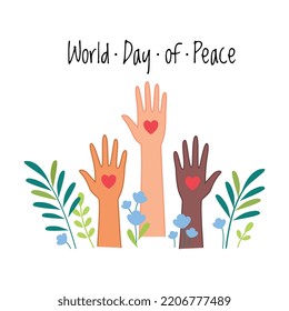 Peace with Human Hands Among Foliage with Red Heart on Palm as Symbol of Friendship and Harmony Vector Illustration
