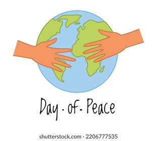 Peace with Human Hands Embracing Earth Globe as Symbol of Friendship and Harmony Vector Illustration