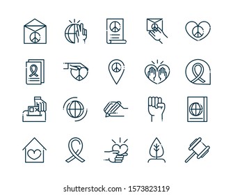 peace and human rights icons set line vector illustration