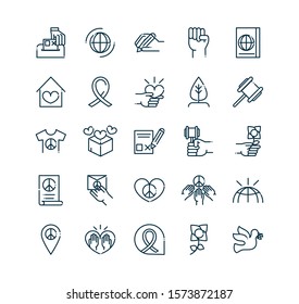 peace and human rights icons set line vector illustration