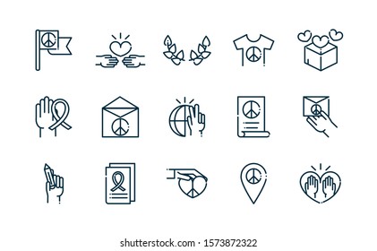 peace and human rights icons set line vector illustration