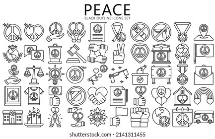 Peace and human rights line icon set. Included the icons as peace, activism, pacifism, freedom, hand shake, global and more. Used for web, UI, UX kit and applications, vector EPS 10 ready convert SVG