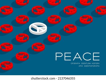 Peace icon 3d isometric pattern, Pray and Stop war concept design poster and social banner post horizontal illustration isolated on blue background with space, vector eps 10