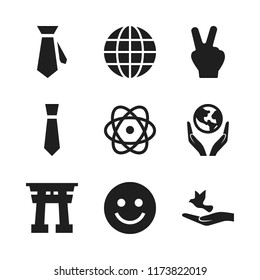 peace icon. 9 peace vector icons set. earth globe symbol of grid, smiley and world in your hands icons for web and design about peace theme