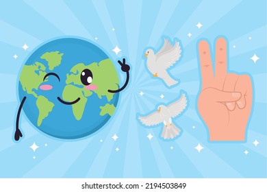 peace icon collection on blue background