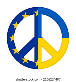 peace icon with european union and ukraine flags. vector illustration isolated on white background	