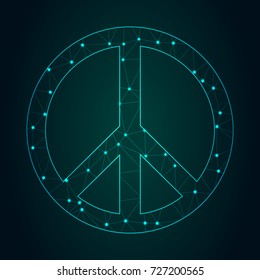 Peace icon - With glowing point and lines scales on the dark gradient background. Vector Illustration eps10.