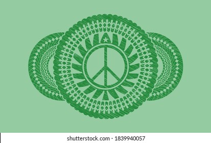 peace icon inside Green stroke badge. Eco fancy background. Artistic illustration. 